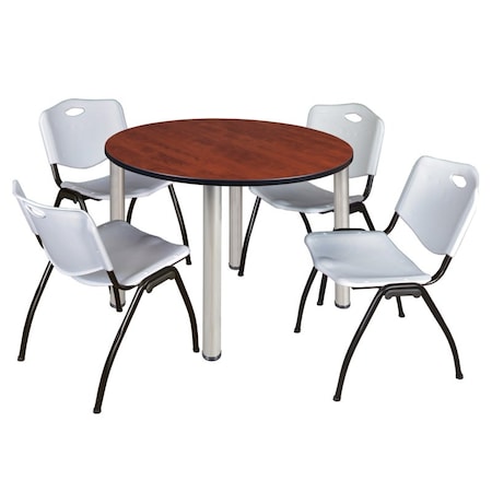 Kee Kee Round Table & Chair Set, Wood, Metal, Plastic Top, Cherry TB48RNDCHBPCM47GY